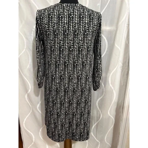 Apt. 9 Black & White Print Dress With Roll Tab Sleeves And Pockets, Size Medium - Picture 3 of 8